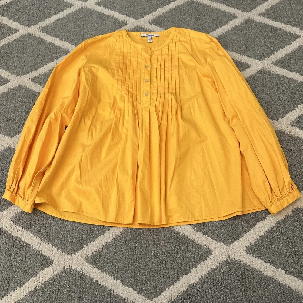 Derek Lam 10 Crosby Gathered Pintucked Cotton Poplin Blouse Orange Size‎ 8 New